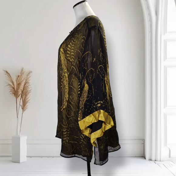 Citron Santa Monica Kimono Sleeve Top Size 4X Burnout Chiffon Phoenix Silk - Picture 12 of 16